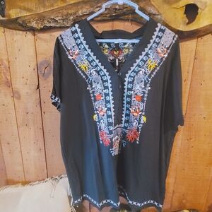 AK Black Top with Colorful Embroidery